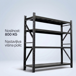 POLIČNI REGAL - NOSILNOST 800 KG / 200x60x200 / siva
