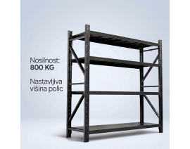 POLIČNI REGAL - NOSILNOST 800 KG / 200x60x200 / siva
